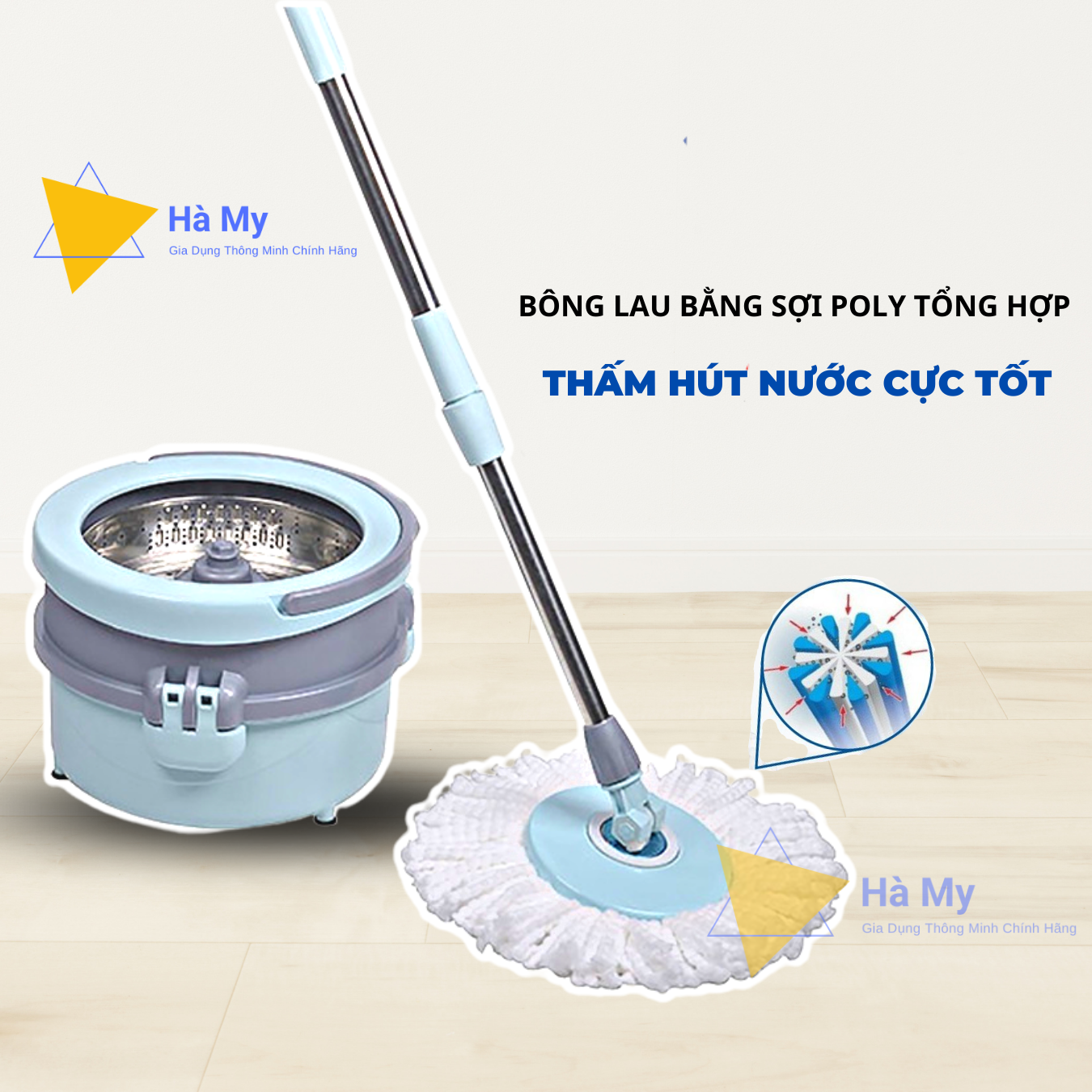 Bộ Cây Lau Nhà Thông Minh,Chổi Tự Vắt Thái Lan Minmop M20 Kèm 2 Bông Lau Siêu Sạch,Nhỏ Gọn,Nhựa PP,Lồng Inox Không Gỉ