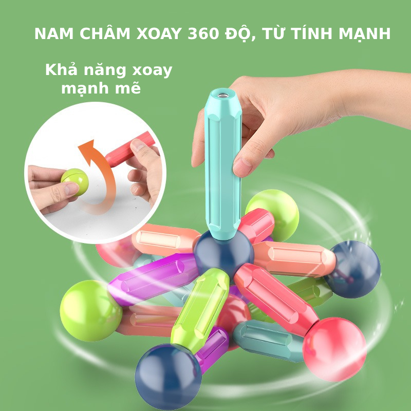 Đồ chơi que từ tính nam châm tròn 67 chi tiết EASYTOYS lắp ráp xếp hình khối xây dựng