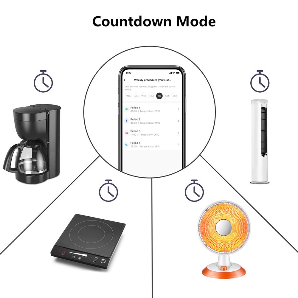 Programmable Smart Wifi Thermostat Plug Outlet Mini Temperature Controller 10A Plug-in Socket APP Control Voice Control Schedule Timer Electric Switch for Heating Cooling Appliances
