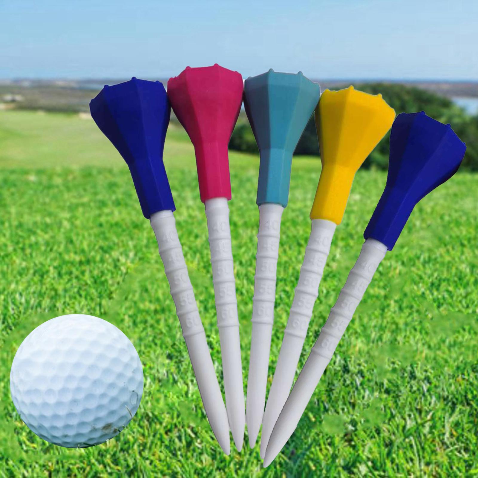 5Pcs Plastic Golf Tees 87mm Reusable Rubber Cover Top Golf Tee Golf Practice