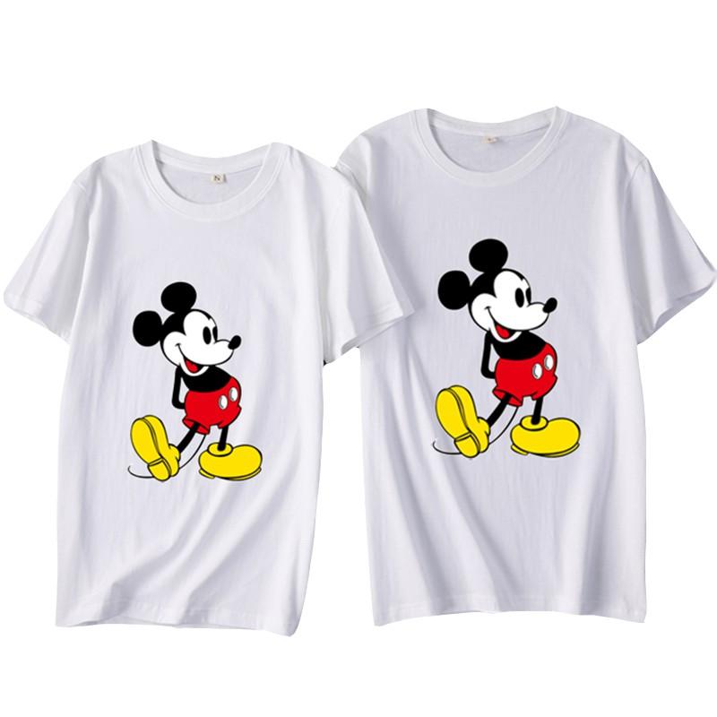 Áo thun nam nữ bộ đôi in hình chuột Mickey cổ tròn from rộng vải mềm mịn