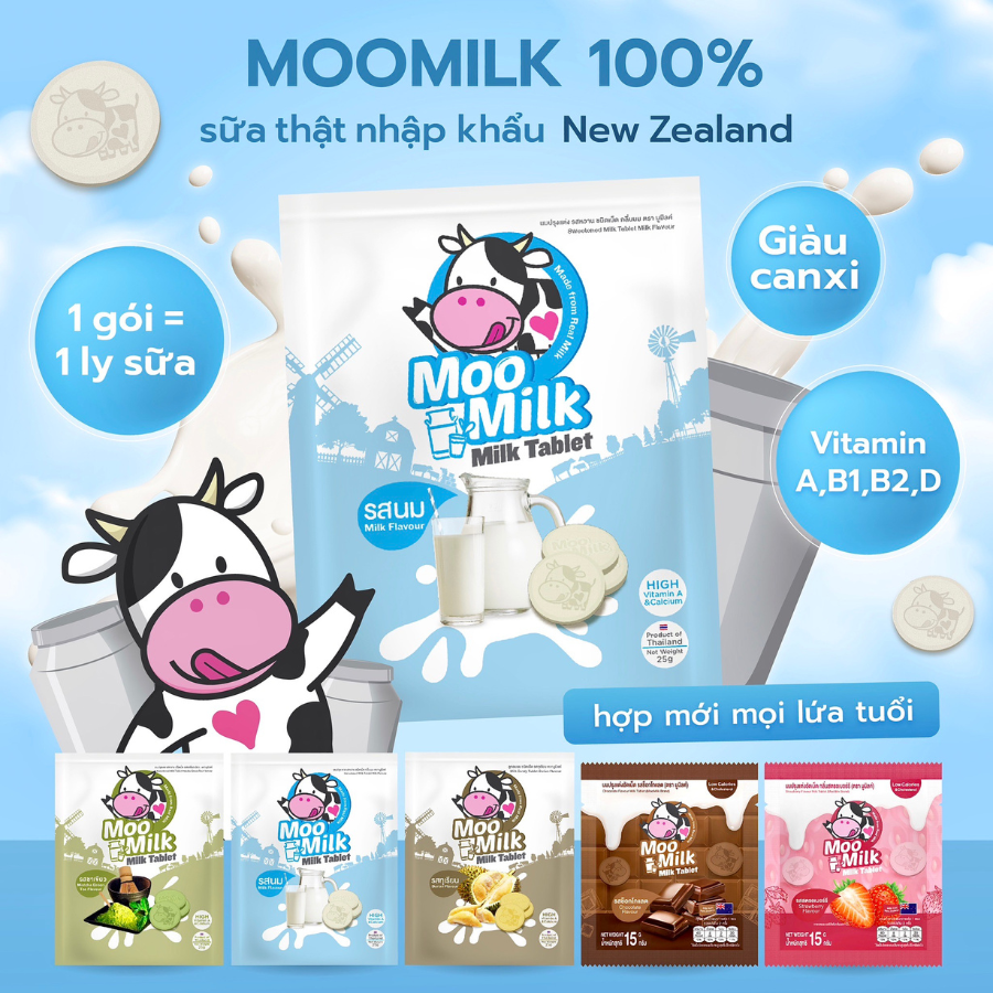 Kẹo Sữa Bò Moo Milk – Thơm Ngon, Bổ Dưỡng Từ Sữa New Zealand - Gói 25g [Hàng Thái Lan
