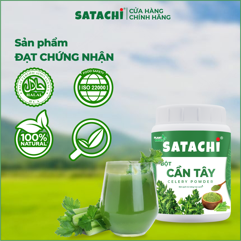 Bột Cần Tây nguyên chất SATACHI. Giảm huyết áp, tim mạch khỏe mạnh, giảm cân hiệu quả, thanh lọc cơ thể. Hộp 98g