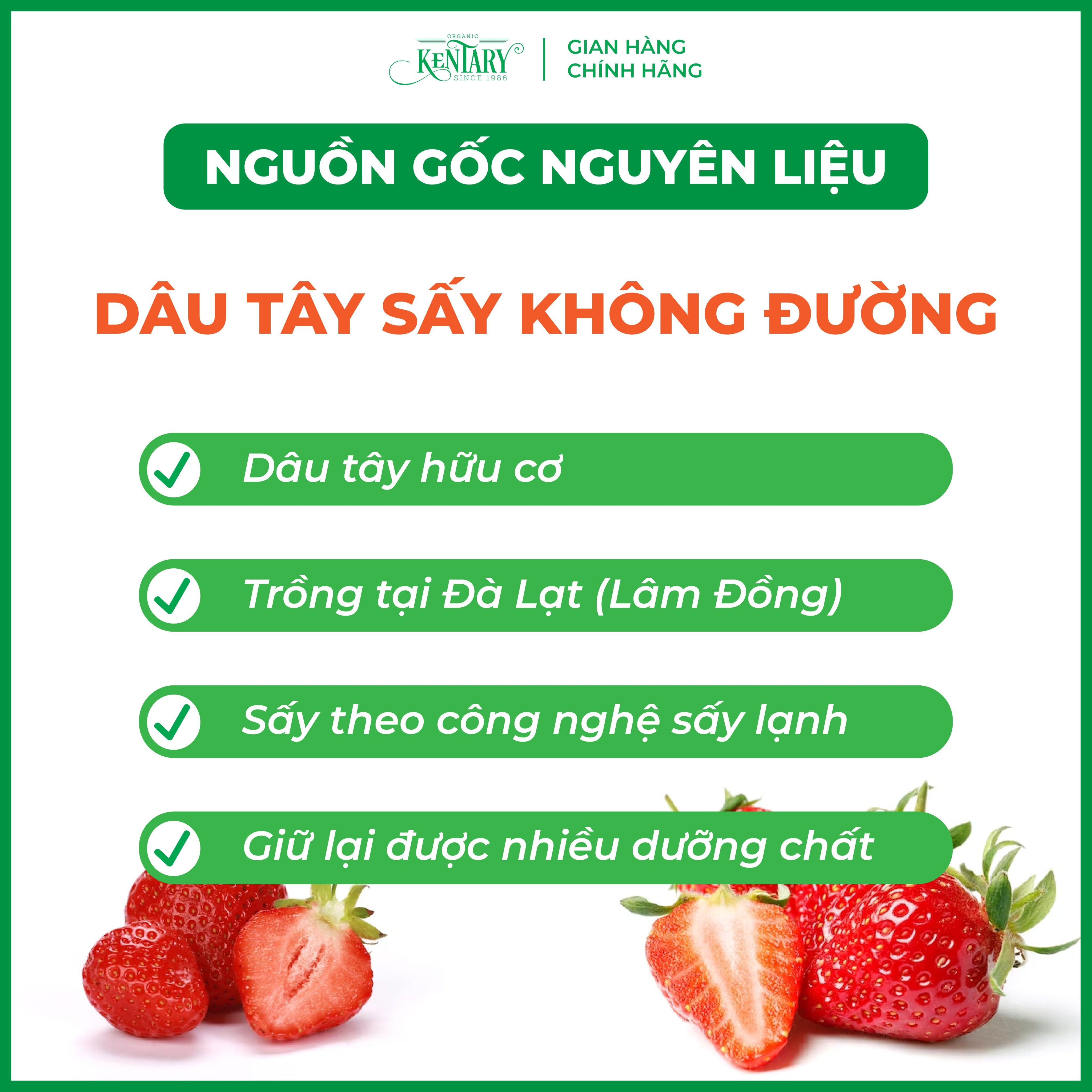 Dâu tây Đà Lạt sấy dẻo không đường Kentary