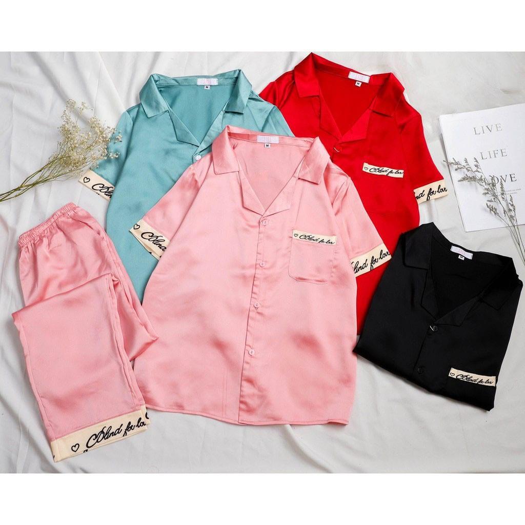 Bộ pijama chất Satin lụa đẹp, tay ngắn quần dài có túi