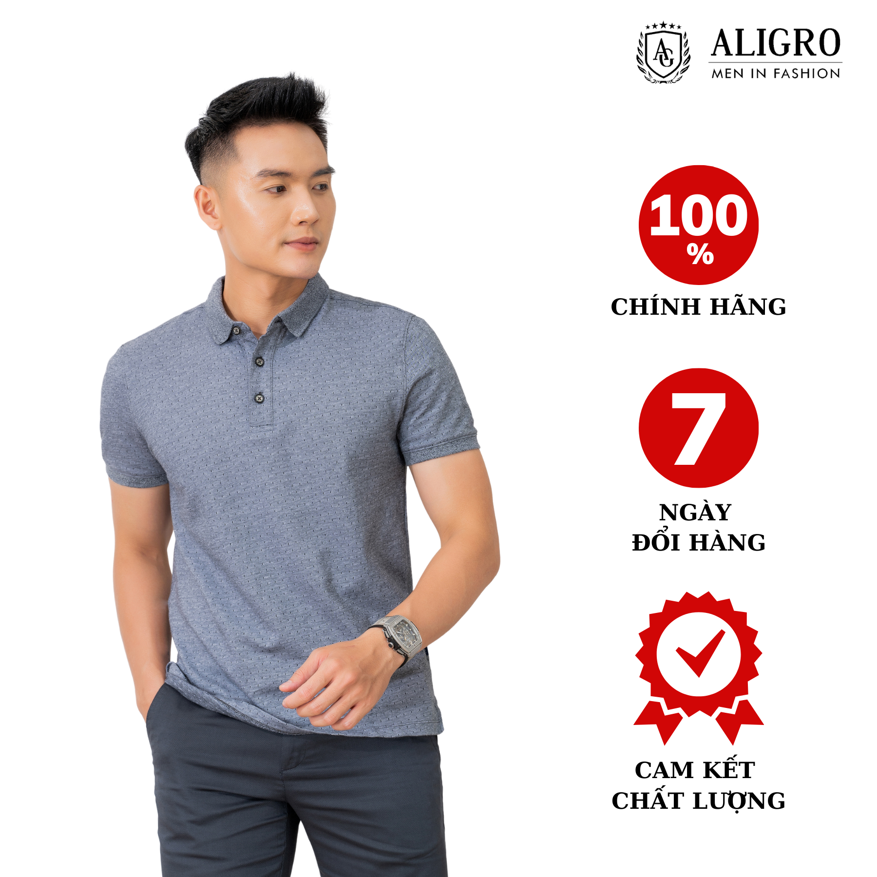 Áo polo nam cộc tay trơn màu xám vừa aligro ALGPLO44
