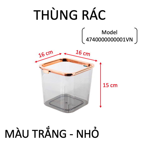 Thùng rác vuông nhựa PET cứng trong suốt - Chịu lực chịu nhiệt tốt - Thiết kế tinh tế sang trọng - Màu trắng - Nhỏ - Lớn