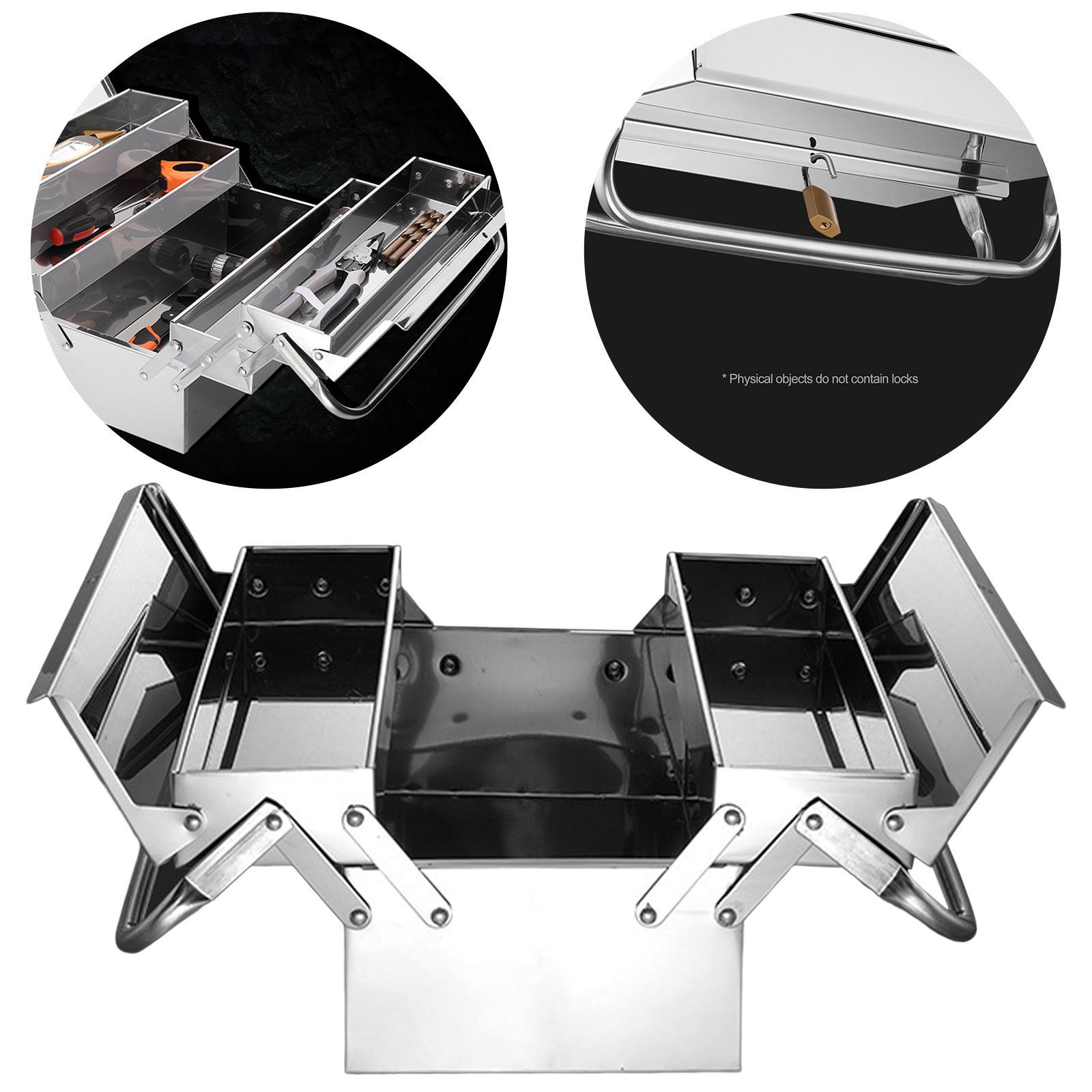 Tool Box Large Space 3 Compartments Tray Double Layer Lockable for Garage