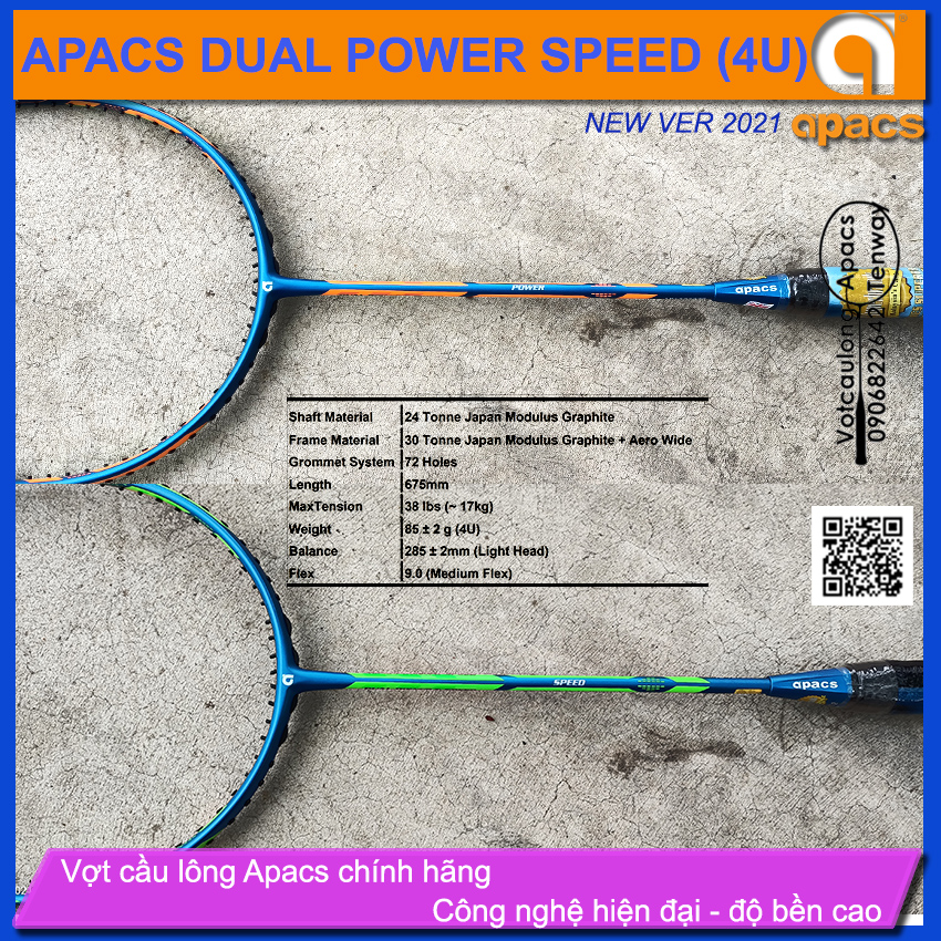 [Vợt cầu lông Apacs Dual Power Speed – 4U] New Version 2021 - Vợt cân bằng công thủ, sơn nhám tuyệt đẹp