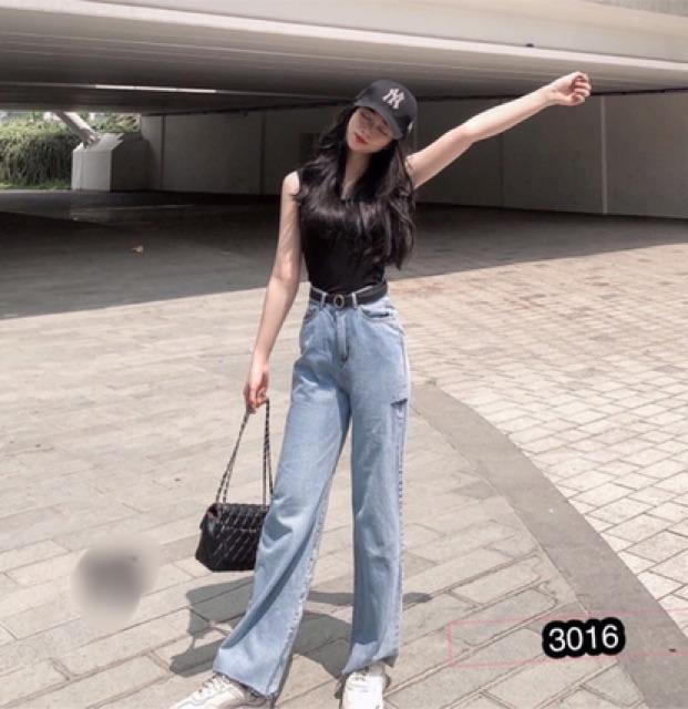 QUẦN JEAN ỐNG RỘNG XANH RÁCHmã 3016