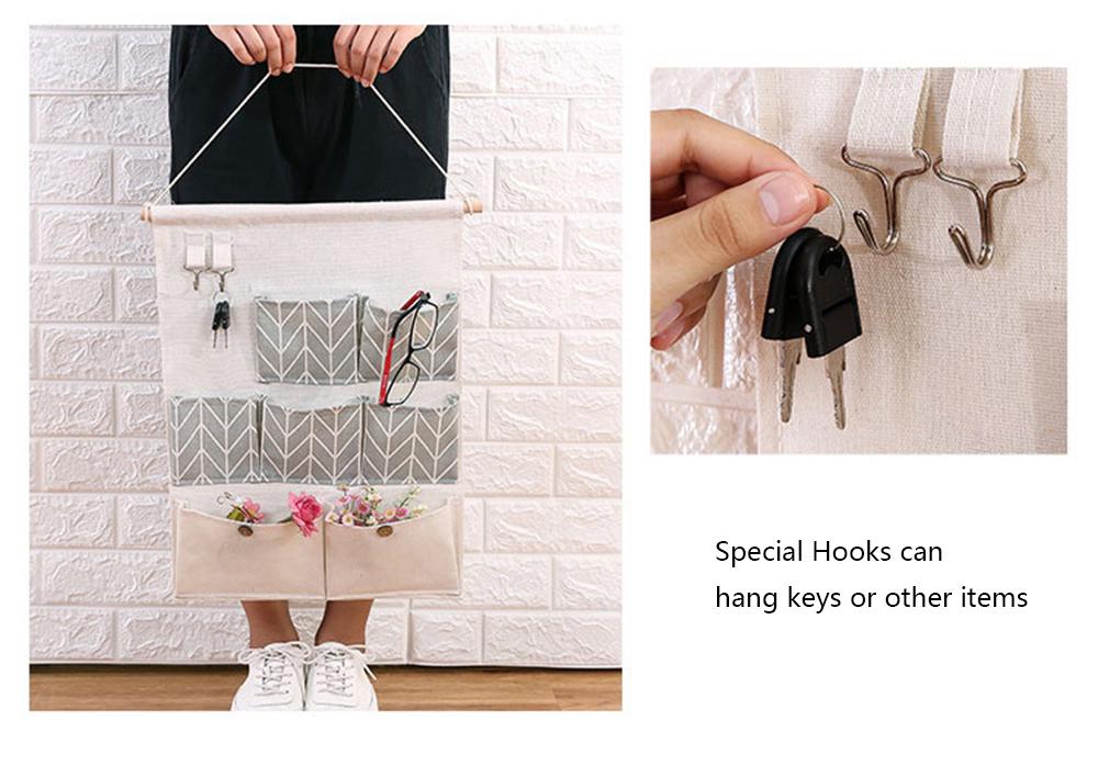 Túi vải treo tường bằng cottonlinen cao cấp với 7 ngăn đựngvà 2 móc đồ tiện dụng