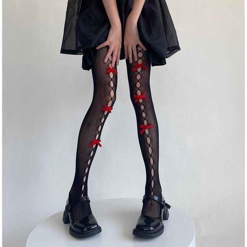 Quần tất/ vớ quần REN LƯỚI ĐÍNH NƠ DỌC phong cách lolita thoáng mát, cá tính, cosplay phong cách, thời gian hot.trend cho Nữ Women