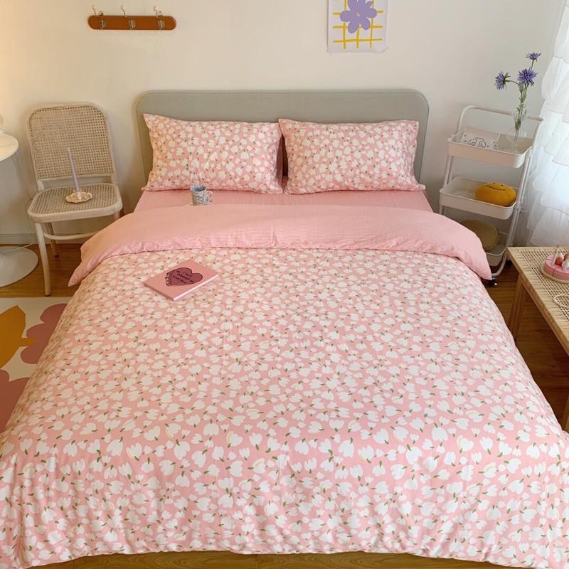 Bộ Chăn Ga Gối Cotton Living 100%cotton Hàng Nhập Khẩu Cao Cấp 4 Món Hoa vintage