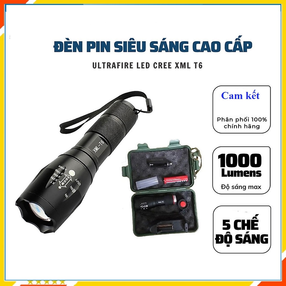 Đèn Pin Mini Siêu Sáng, Đèn Pin Cầm Tay, Model XML-T6, Hàng Chính Hãng
