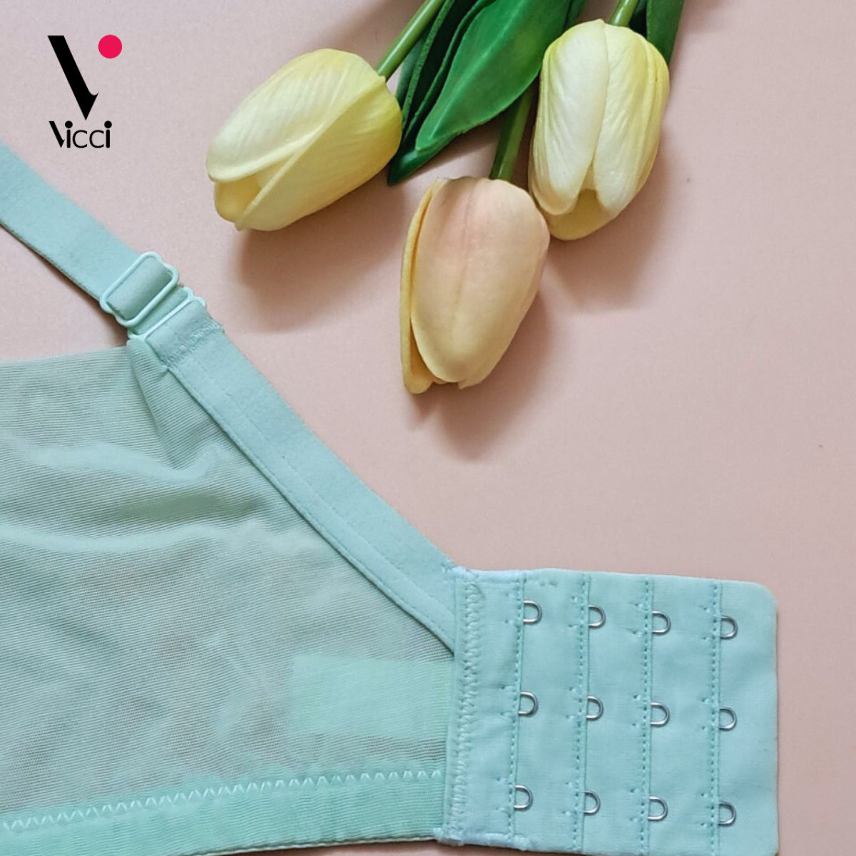 Áo lót nữ không gọng đệm mút dày 3cm Vicci AV.242 bản lưng to không đường may 3 móc nâng đẩy ngực tuyệt đối