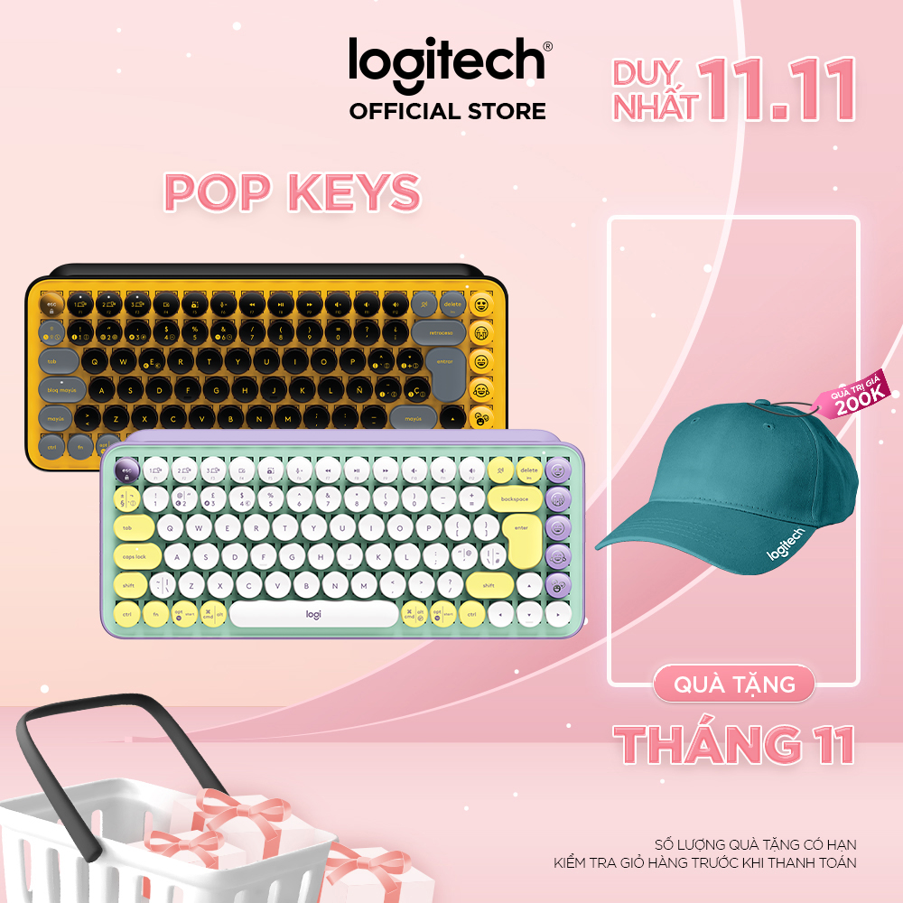 Bàn phím cơ không dây bluetooth | USB Logitech POP KEYS - với 8 phím emoji có thể điều chỉnh, switch tactile, kết nối 3 thiết bị - Hàng chính hãng