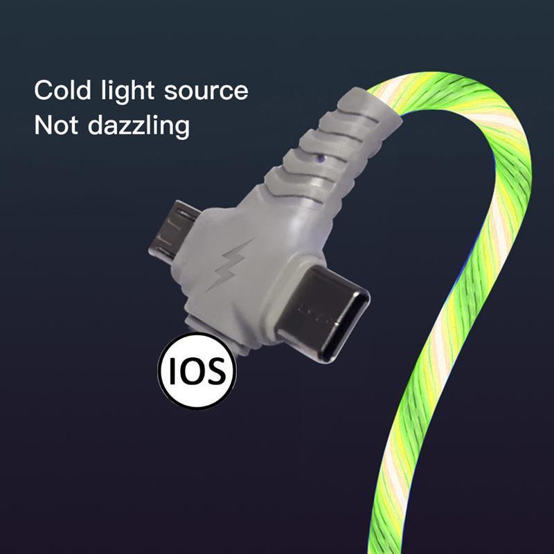 Dây Cáp Sạc Nhanh 3 Trong 1 Có Đèn LED Phát Sáng Dành Cho Điện Thoại iPhone Android