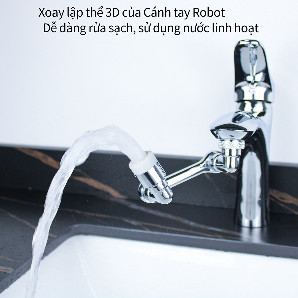Đầu Nối Vòi Nước INOX Thông Minh Xoay 1080° Cho Bồn Rửa Chén Với 2 Chế Độ Phun Nước Tiết kiệm (HÀNG LOẠI 1 FULL INOX)