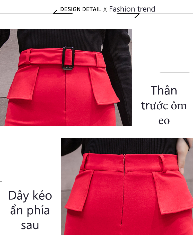 Chân váy công sở dáng peplum dài qua gối lưng cao, phom đẹp vải kaki thun co giãn MS19