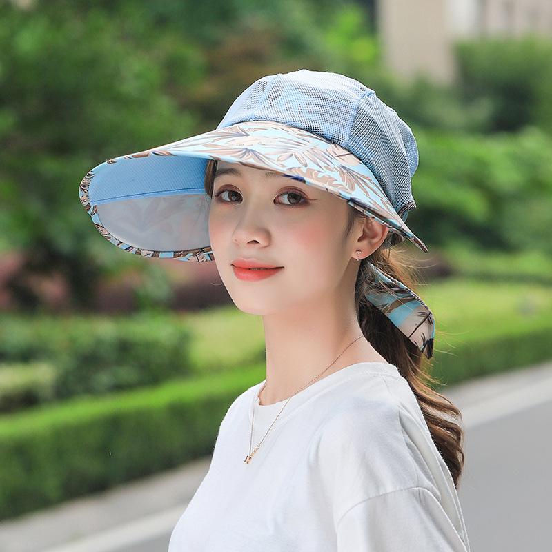 Mùa Hè Nữ Vành Rộng Trống Đầu Che Nón Đạp Xe Tretchable Quấn Nơ Màu Miếng Vải Lớn Vành Đi Biển Chống Tia UV Mũ Lưỡi Trai