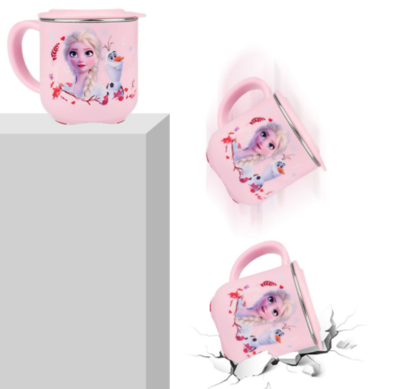 Ly cốc giữ nhiệt Disney in hình Elsa Anna Frozen P.2 màu hồng có nắp và quai cầm cho bé - 260ml