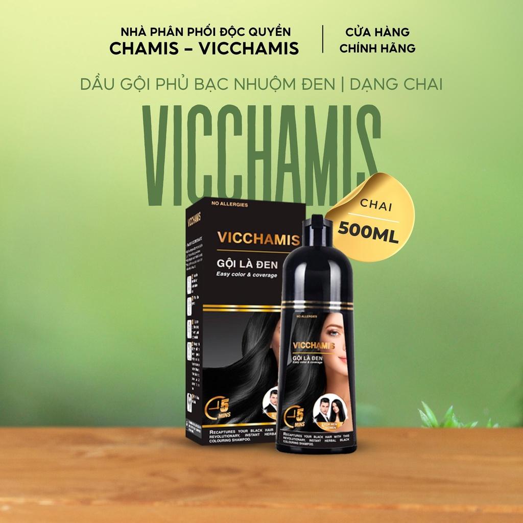 Dầu gội phủ bạc nhuộm đen tóc công nghệ Hàn Quốc VICCHAMIS - 500ML