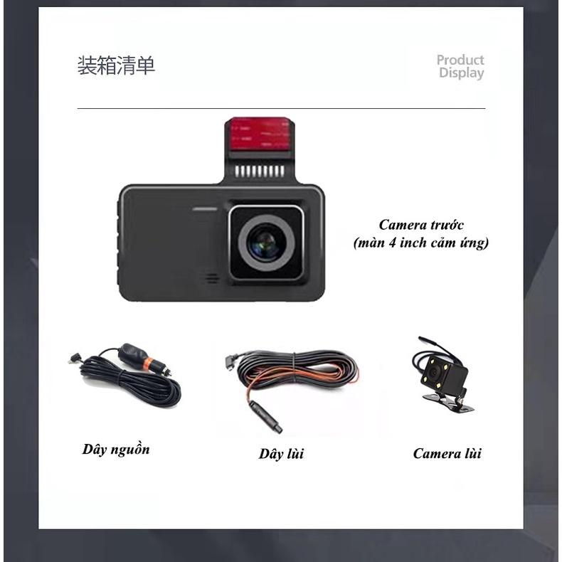 Camera hành trình ô tô K4 màn 4 inch cảm ứng ghi hình kép Full HD chống rung tích hợp thẻ nhớ bảo hành 12 tháng