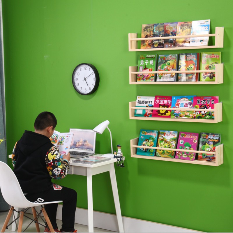 Kệ đựng đồ lưu niệm cây cảnh mini gia vị , giá sách treo tường trang trí gỗ thông tự nhiên kích thước 50x12x10