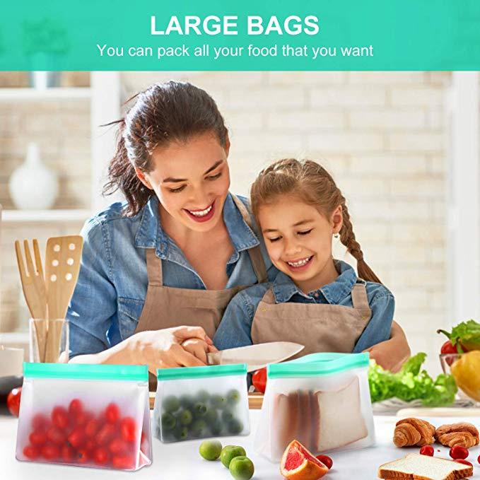 Reusable Slicone Food Storage Bags Easy Seal Ziplock Lunch Freezer Bag for Kid Fresh Food Containers Home Kitchen Organizer