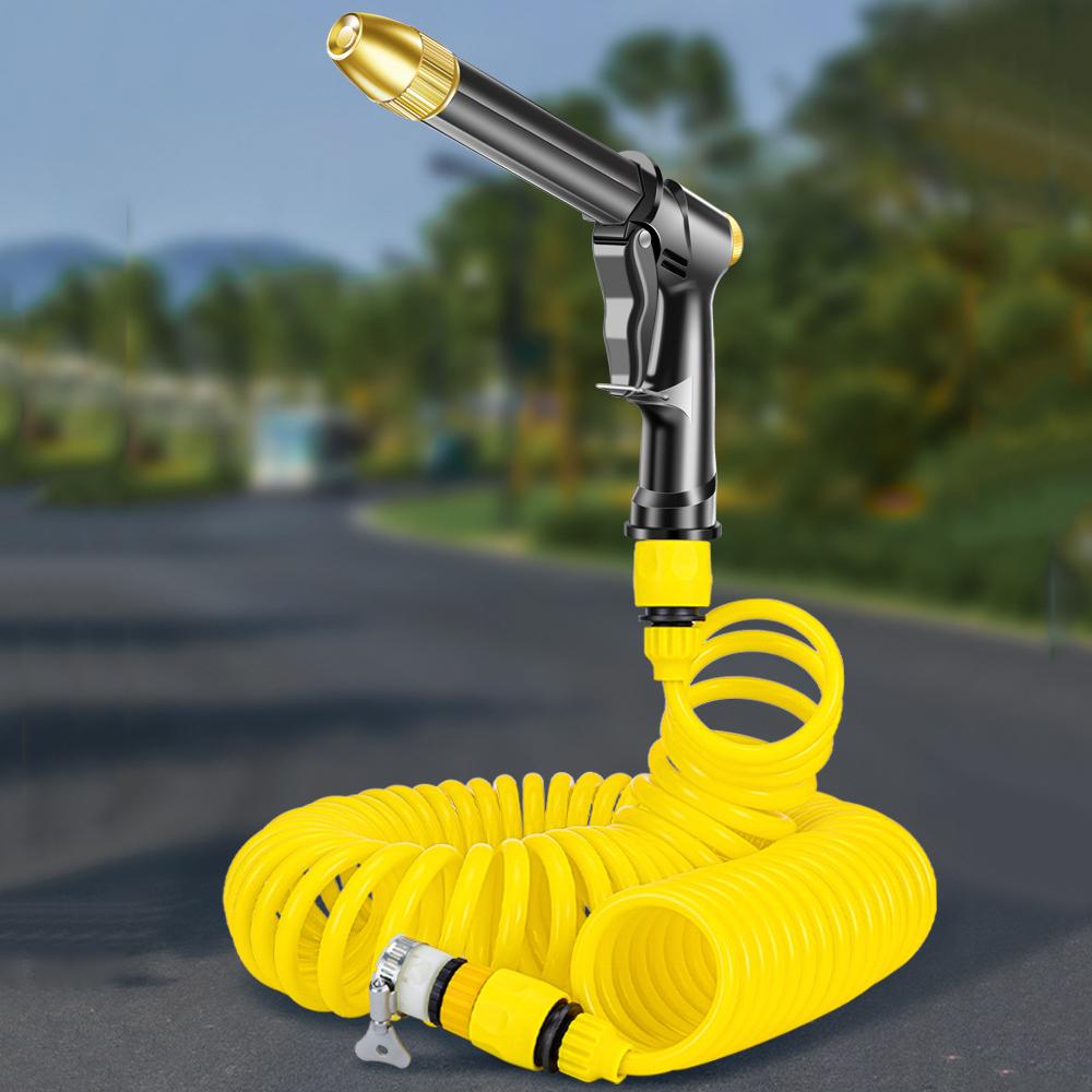High Pressure Washer Gun with Recoil Water Hose Space-saving Portable Handheld Car Washer Adjustable Jet/ Fan Washing Sprayer with Universal Connector for Floor Fence Patio Garden Pet Shower