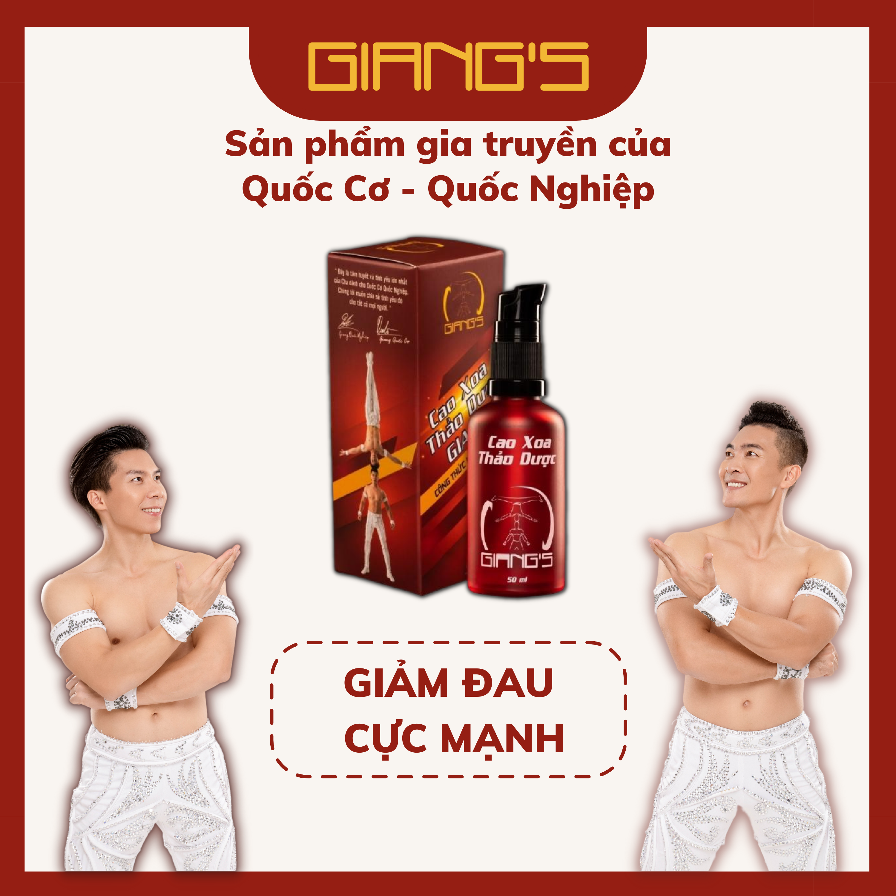 Cao xoa bóp thảo dược hỗ trợ giảm đau cực mạnh, Dầu xoa bóp gia truyền nhà GIANG'S chai 50ml