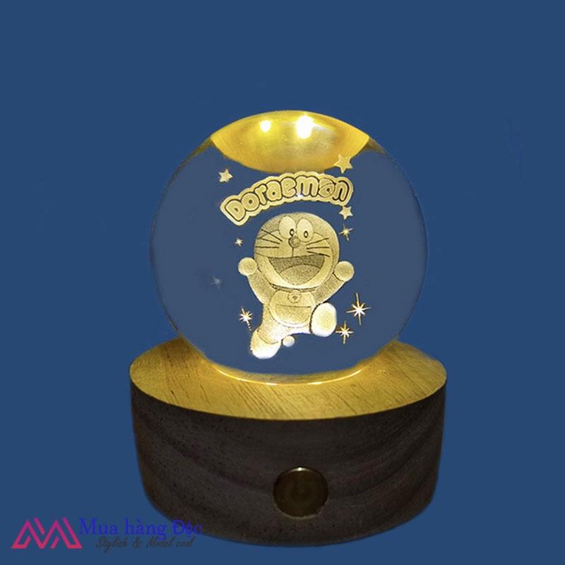 Bộ Quà tặng Quả Cầu Pha lê Khắc 3d Mèo Máy Doremon SIZE 6CM