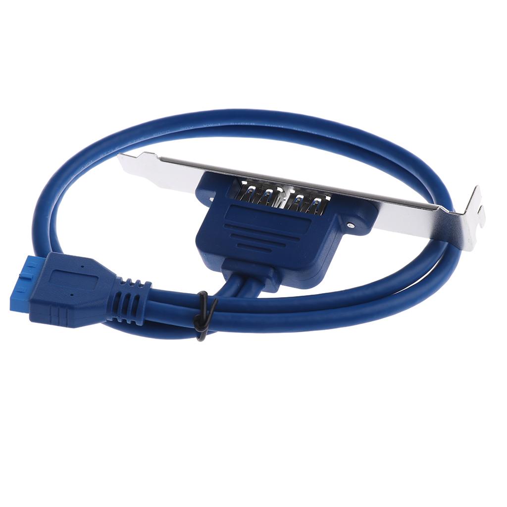 USB 3.0 Female Dual Port Panel Extension Bracket to 20 Pin Motherboard Header Cable