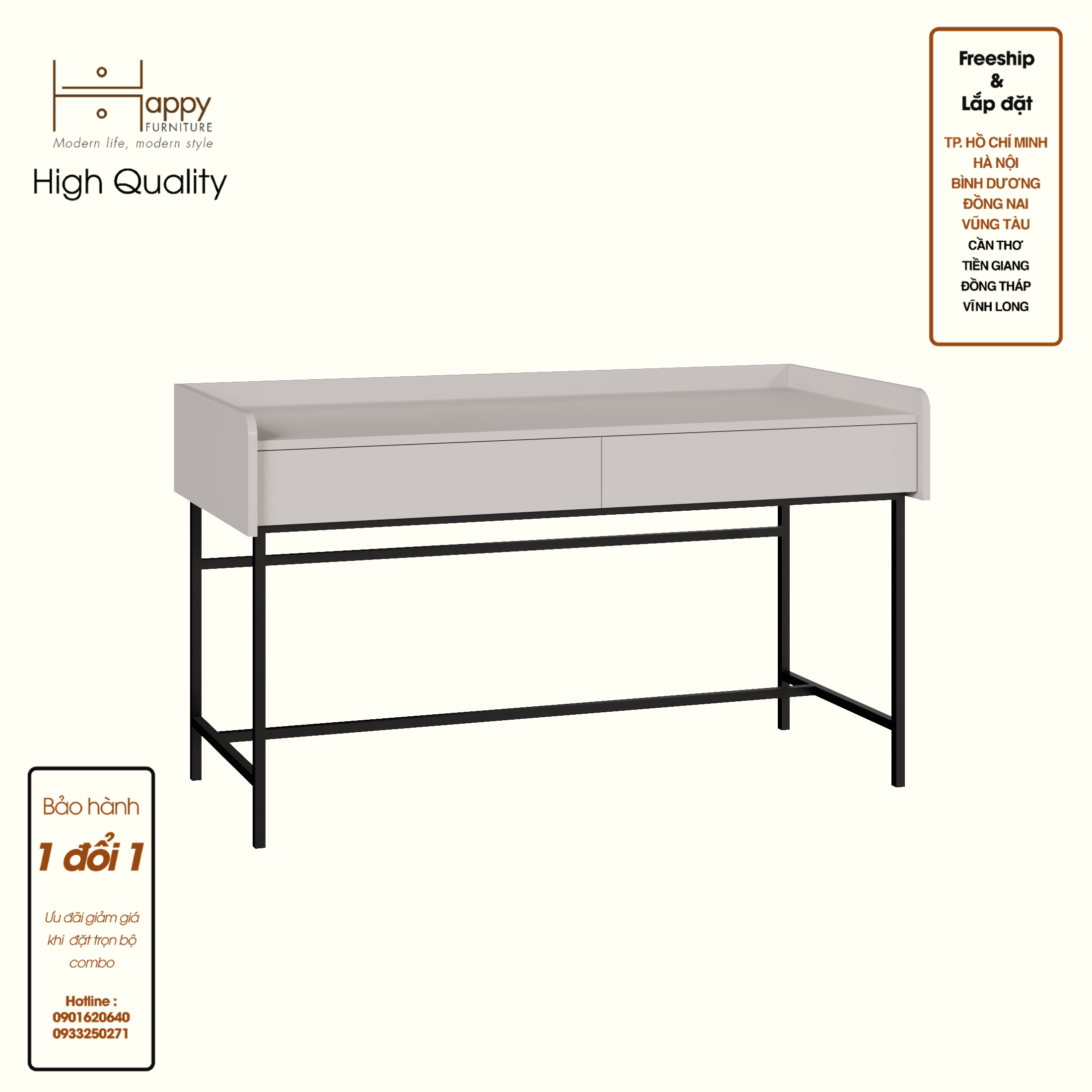 LAVIA, Bàn làm việc 2 ngăn kéo - chân sắt, 140cm x 59cm x 80cm , BAN_087