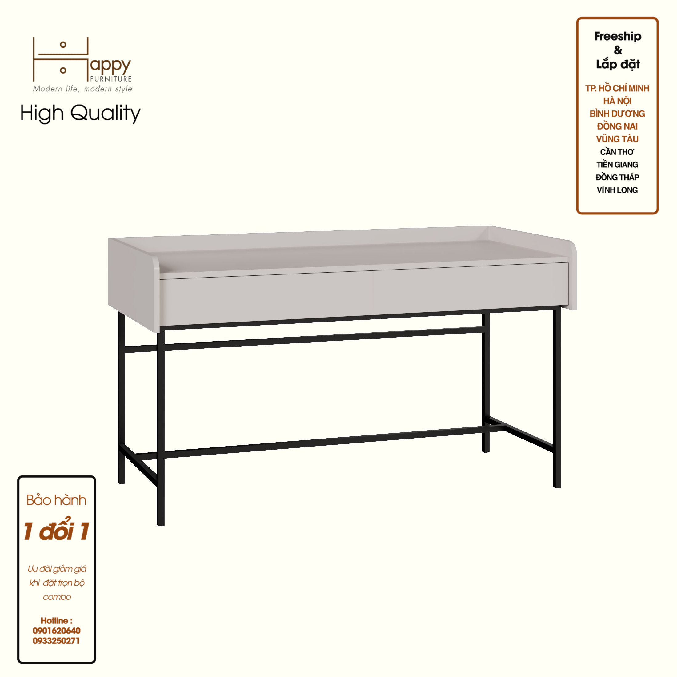 [Happy Home Furniture] LAVIA, Bàn làm việc 2 ngăn kéo - chân sắt, 140cm x 59cm x 80cm ( DxRxC), BAN_087