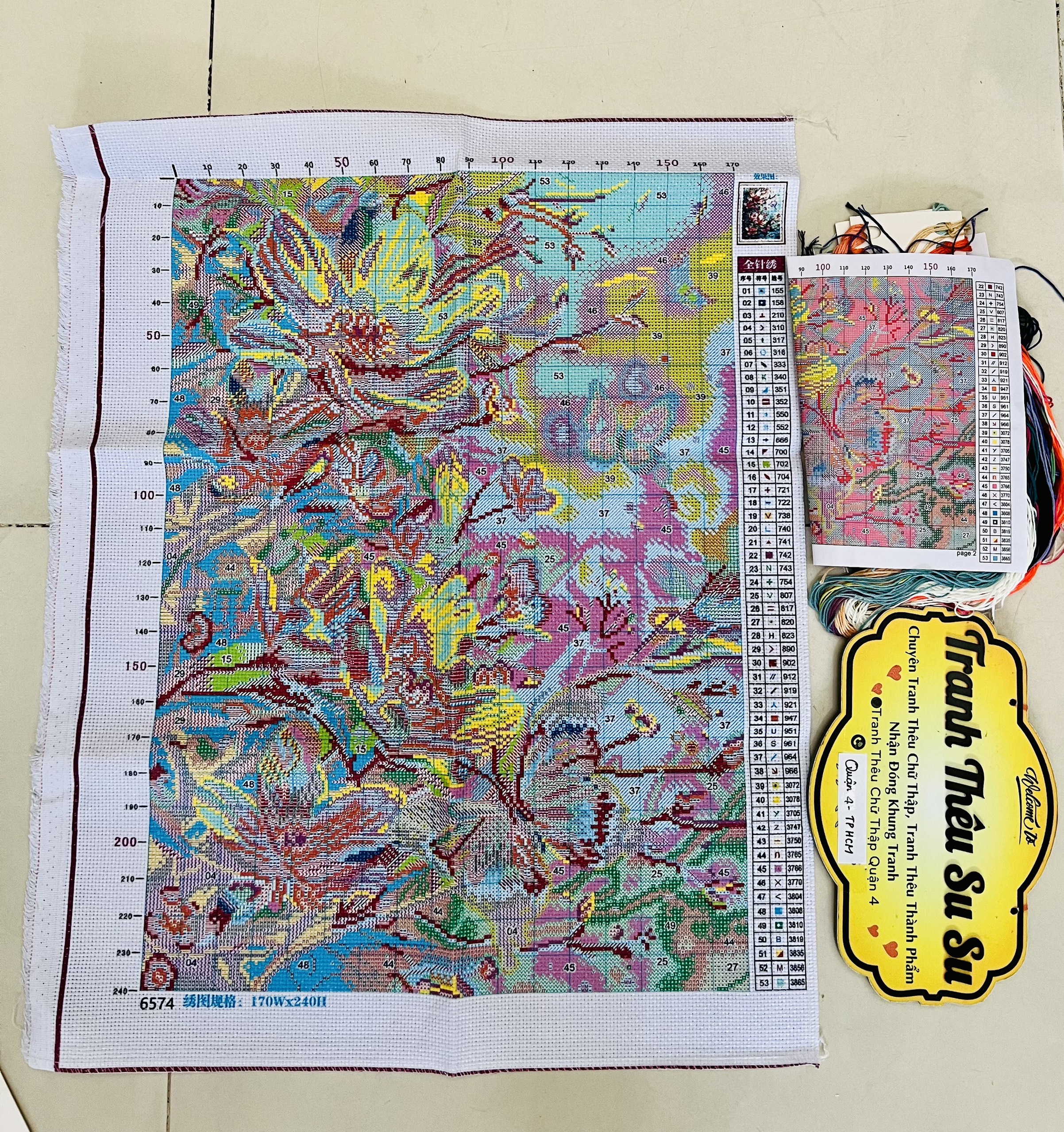 [Thêu kín] Tranh thêu chữ thập Hoa lan quân tử và hồ điệp 6574, kích thước 50 x 68 cm