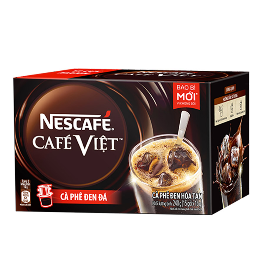 Cà phê hòa tan NESCAFÉ Café Việt - CÀ PHÊ ĐEN ĐÁ - COMBO 3 hộp x 15 gói x 16g - [TẶNG 4 HỘP NHỰA INOCHI 750ml &amp; 1000ml]