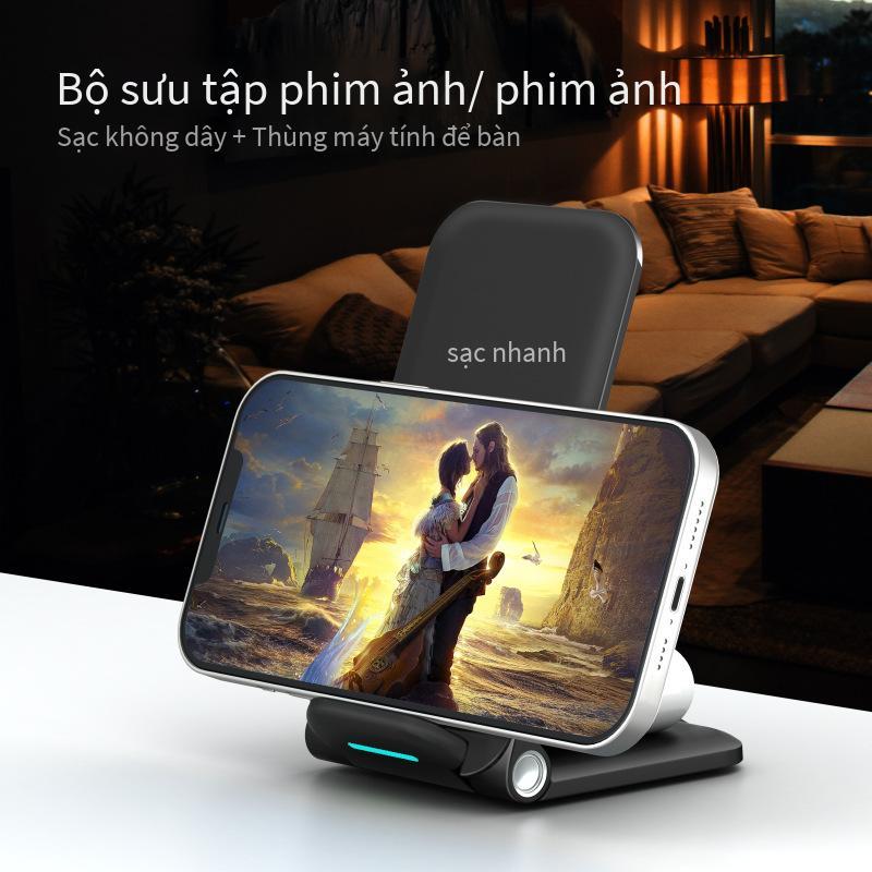 Bộ sạc không dây tùy chỉnh giá thấp nhất máy tính để bàn gấp ba trong một phù hợp với bộ sạc điện thoại di động sạc nhanh Apple Huawei