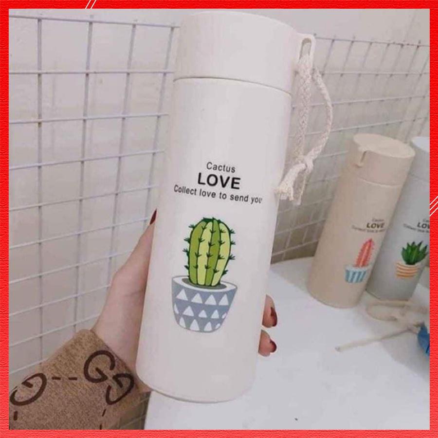 Bình Giữ Nhiệt Đựng Nước Chất Liệu Nhựa Và Lõi Thủy Tinh Siêu Bền Xương Rồng Dễ Thương Dung Tích 400 ML