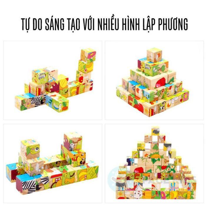 Đồ chơi Tranh ghép hình gỗ cho bé, tranh ghép hình 6 mặt 9 miếng nhiều chủ đề