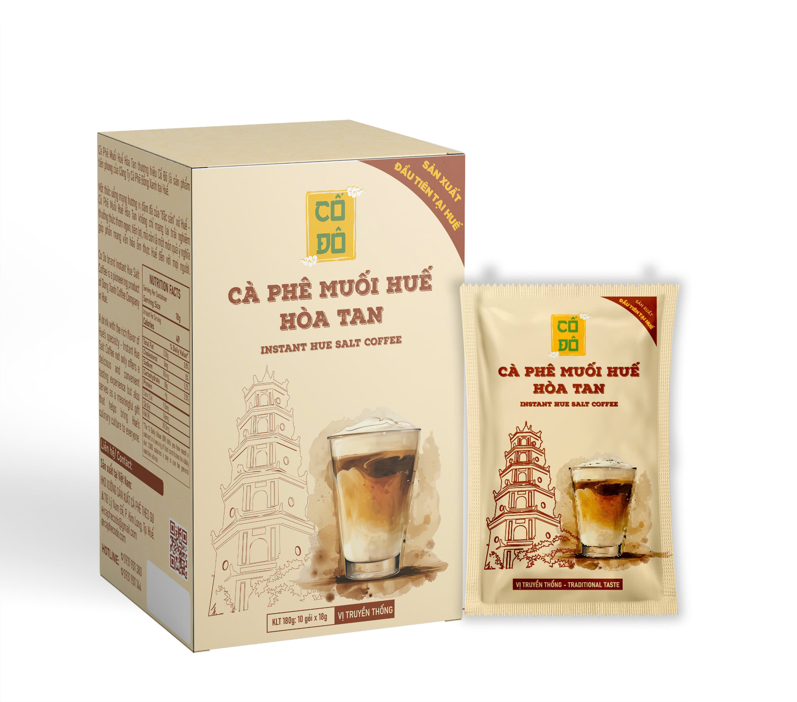 Hộp 10 gói cà phê muối Huế hoà tan Cố Đô