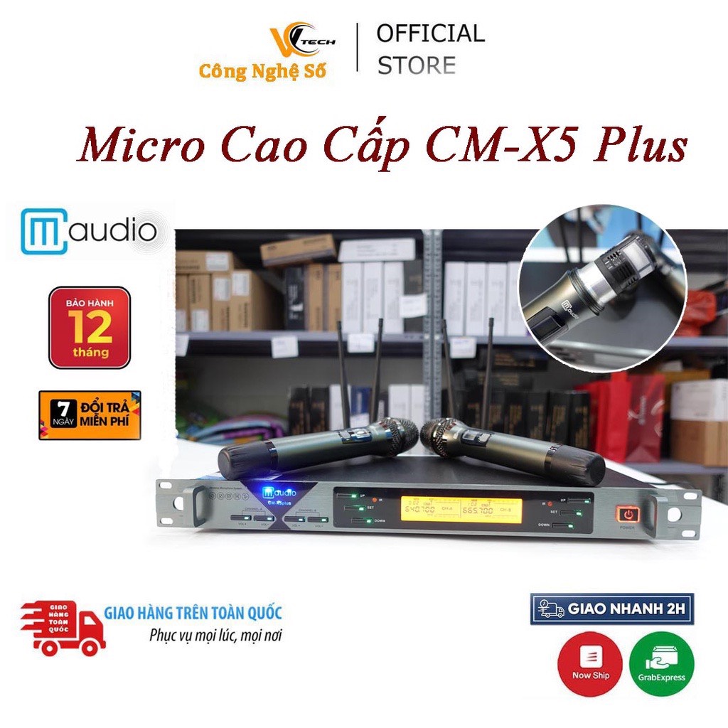 Micro không dây CMAUDIO CM-X5 PLUS cao cấp hàng chính hãng nhập khẩu 2023 - Tặng kèm Combo khay sạc pin + 4 viên pin 1200mah