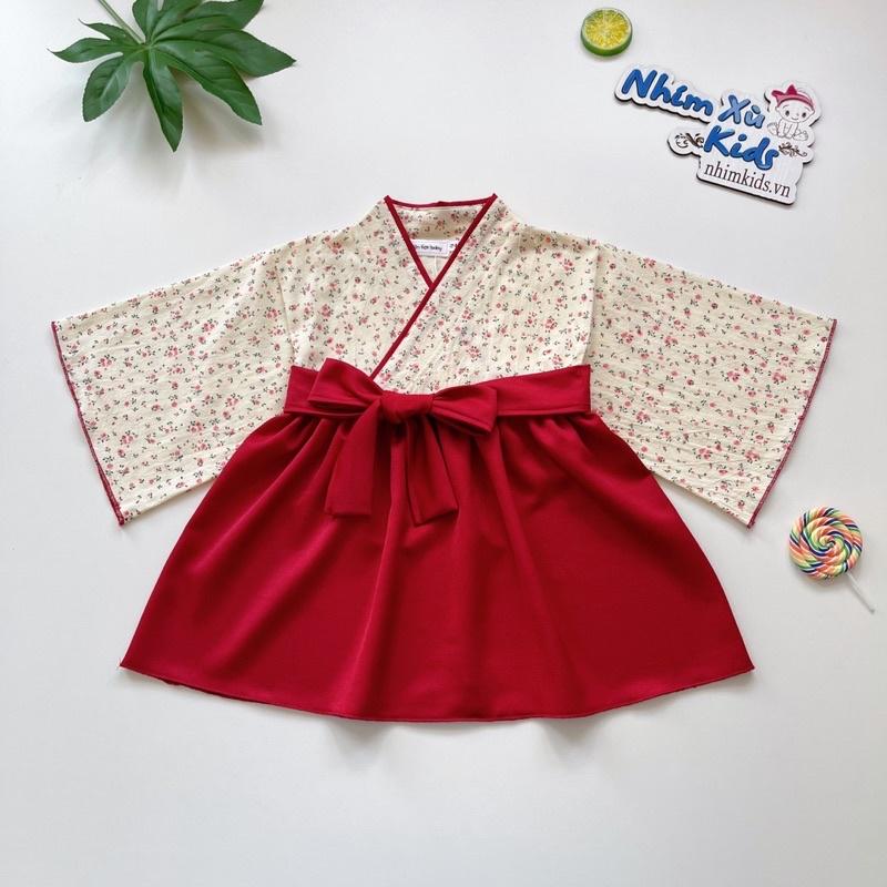 Váy Kimono Nhật Bản Cách Tân Cho Bé Gái 3 Đến 18kg, Đầm Bé Gái Chất Lụa Ướt Mềm Mại [V032