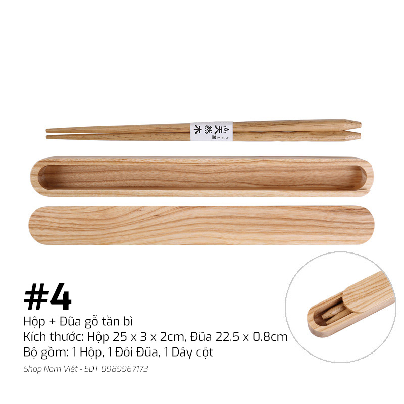 Set Muỗng Đũa Nĩa Hộp Gỗ Bento Phong Cách Nhật Bản
