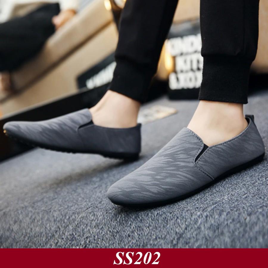 Tặng Tất Lười Khử Mùi Cao Cấp Giày Lười Vải Nam Hàn Quốc Giày lười vải phong cách Màu Xám SS2202