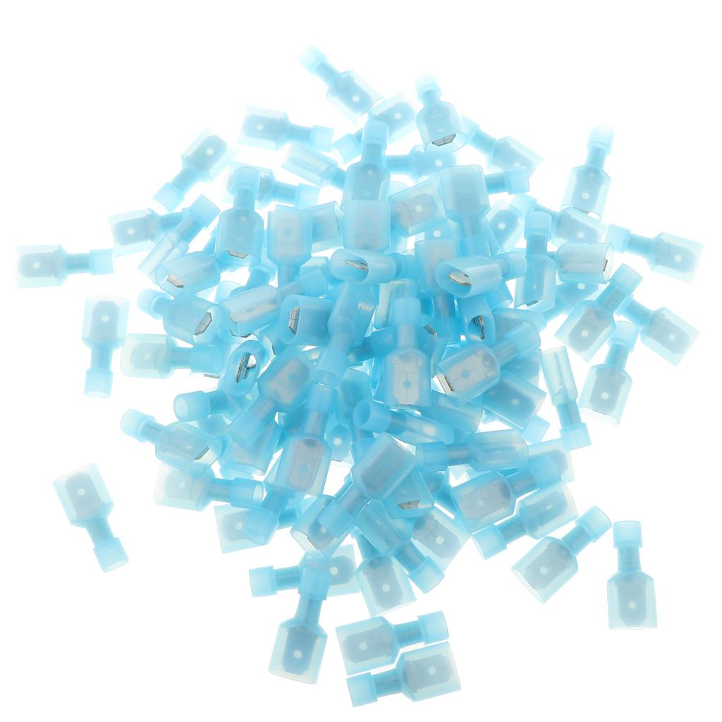 100 PCS Blue Male Nylon Spade Terminal Fully-Insulated Wire Crimp Connector