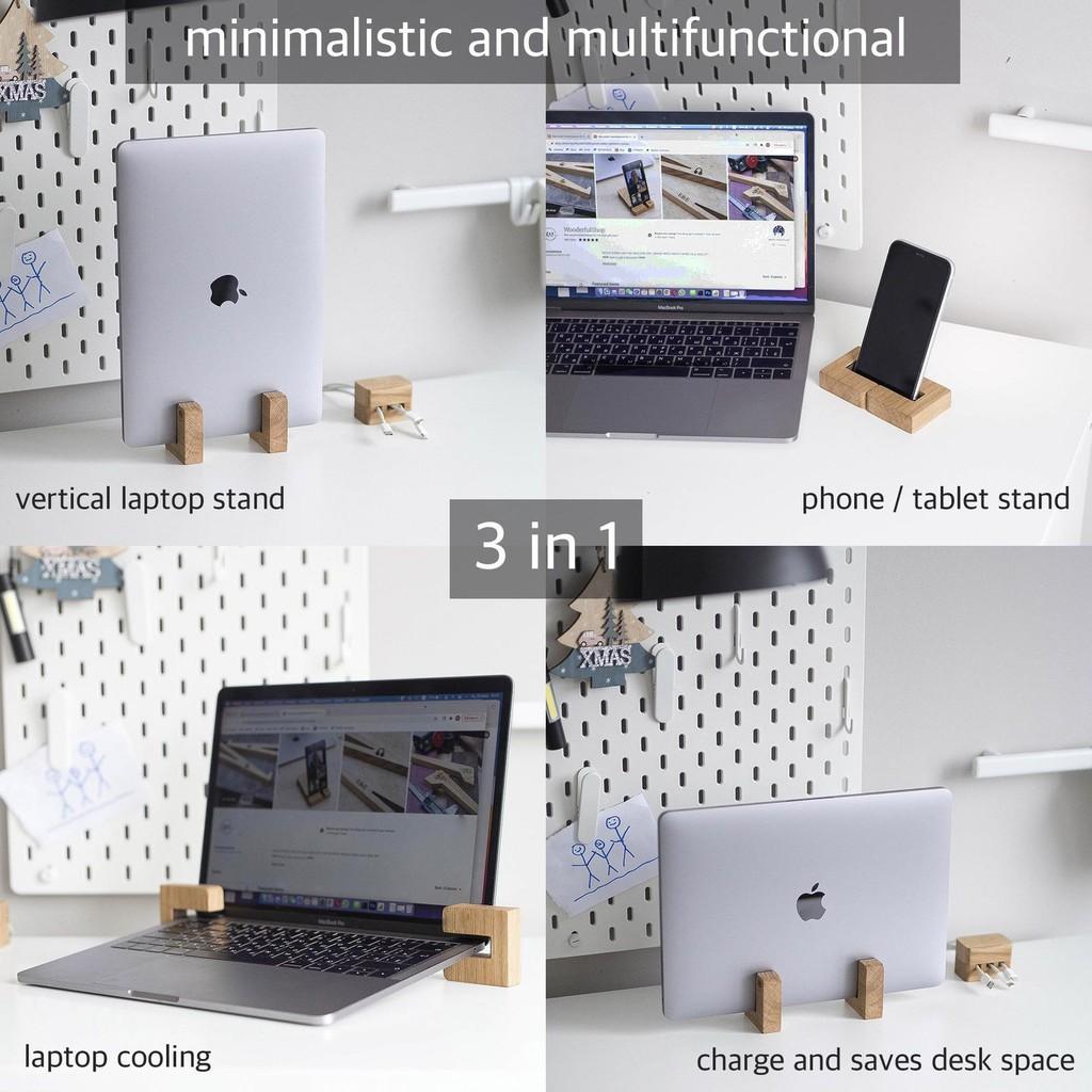 Giá đỡ Laptop 3 Trong 1 / Giá đỡ gỗ / Dock giữ MacBook Pro 3 Trong 1 / Dock gỗ / Kệ giữ Macbook 3 Trong 1