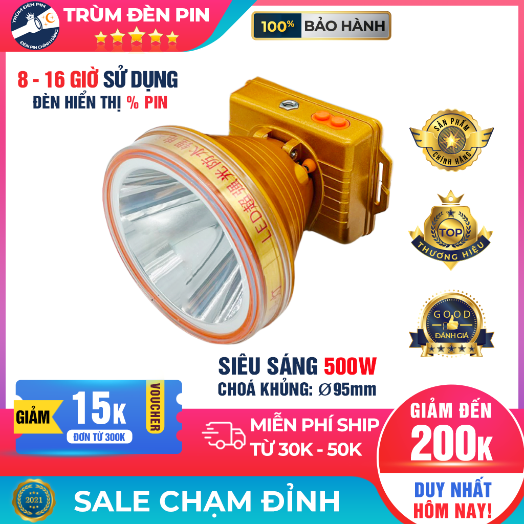 Đèn pin đội đầu YUXING A370 LED 500w siêu sáng chiếu xa chống nước ánh sáng Vàng và Trắng đèn đeo đầu soi ếch dã ngoại