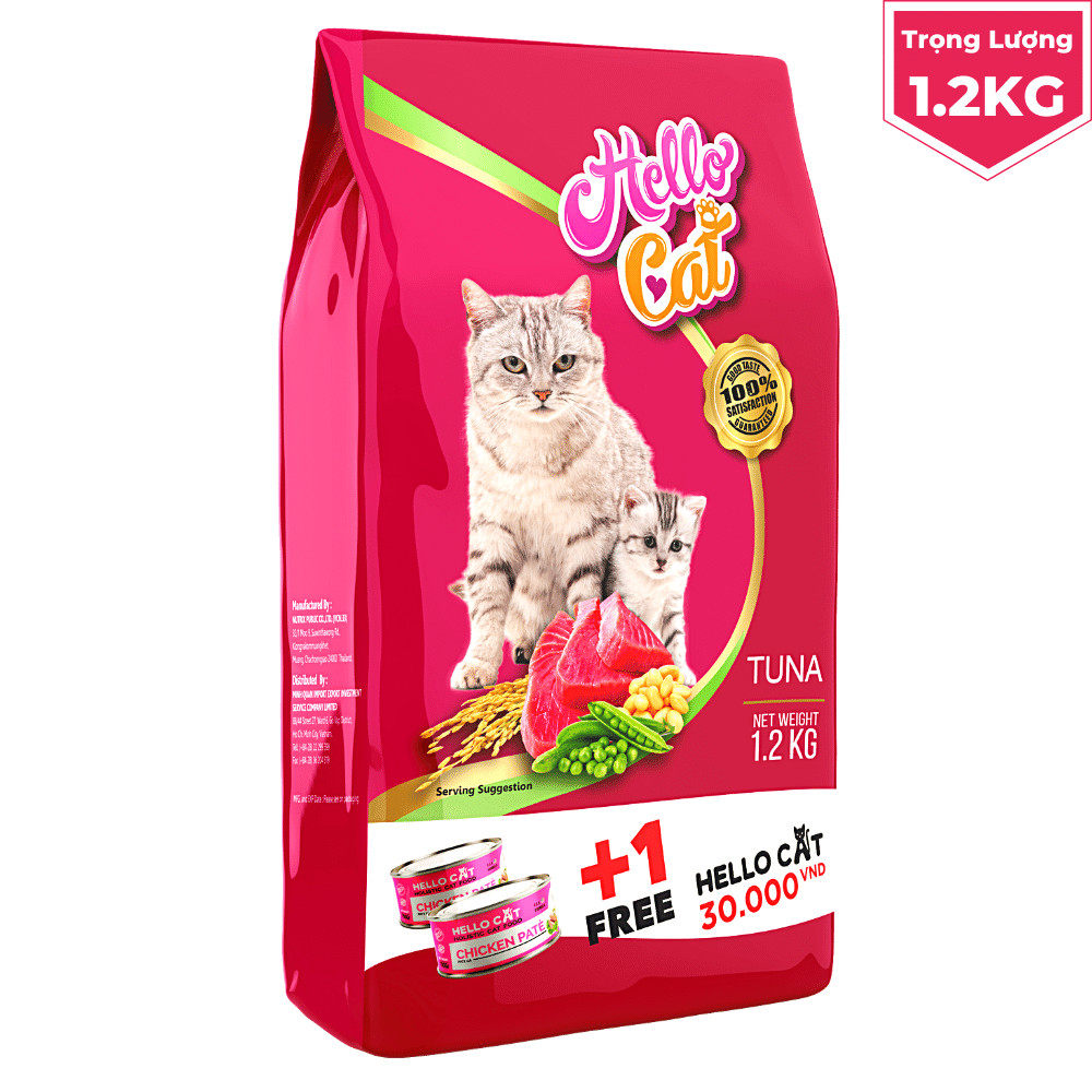 Thức Ăn Hạt Cho Mèo Thái Lan Hello Cat Tuna 1.2Kg - Tặng Lon Pate Hello Cat 190G