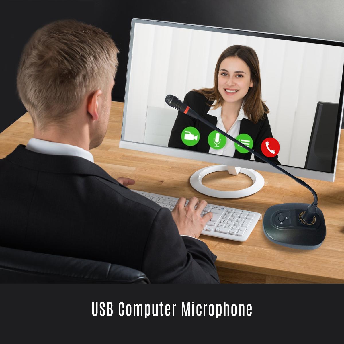 USB Computer Microphone Desktop Wired Microphone Cardioid Condenser Mic Adjustable Neck Plug & Play for PC Laptop Office